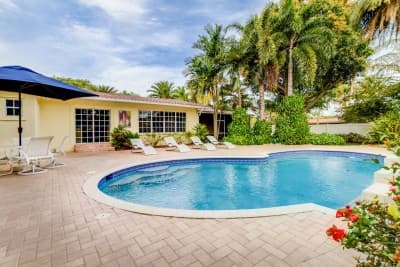 Pool, rear of home and patio