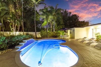 Pool, rear of home and patio
