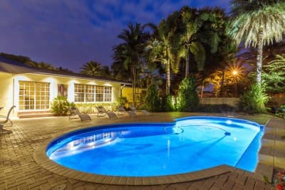 Pool, rear of home and patio