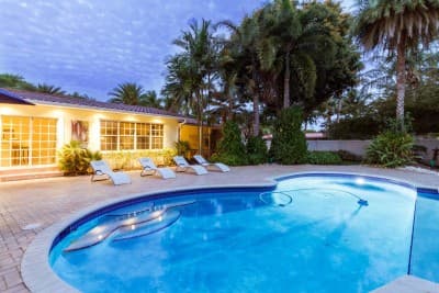 Pool, rear of home and patio
